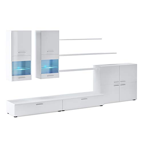 mueble comedor moderno saln con luces led acabado en blanco brillo lacado