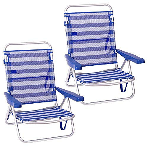 pack de 2 sillas de playa convertibles en cama de aluminio y textileno azul