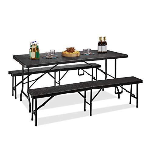 relaxdays 1 1002005246 mesa y 2 bancos de jardn plegables negro 75x180x73 cm 1