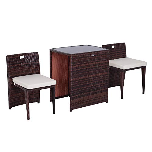 outsunny conjunto 1 mesa y 2 sillas mueble mimbre ratan jardin terraza