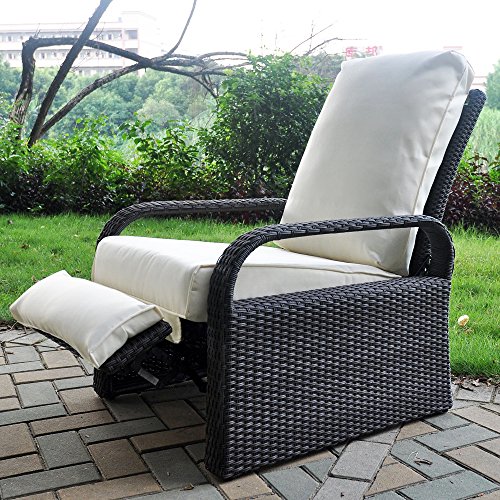 silla reclinable de mimbre de resina para exteriores con cojines muebles de