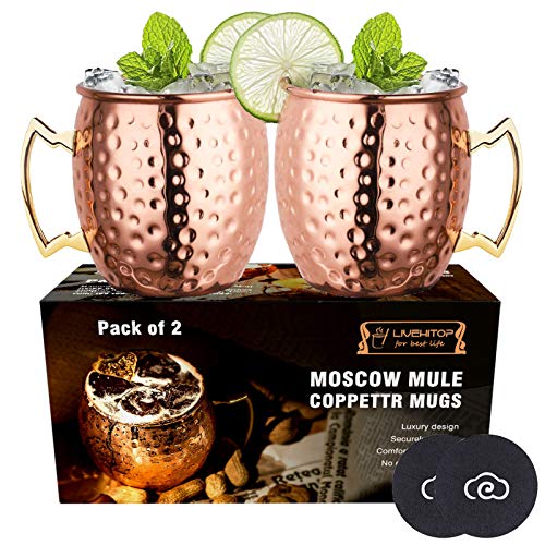 livehitop 2 pieza moscow mule taza de cobre con costers mula de mosc copas