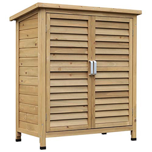 outsunny cobertizo de almacenamiento de madera para jardn con estantes