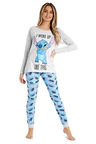 disney pijama mujer invierno manga larga de stitch s azulgris