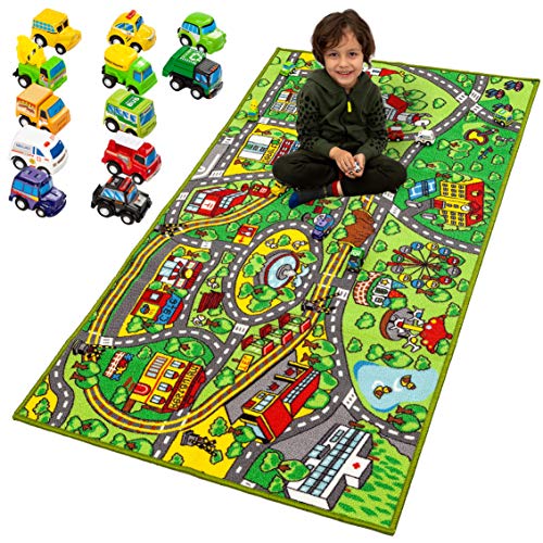 joyin alfombra de juego con 12 autos juego de vehculos extrables para