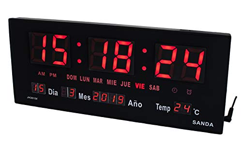 sanda sd 0015 reloj digital de pared y mesa led color rojo calendario
