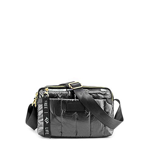 modelisa bolso bandolera acolchada estampado de letra para mujer negro