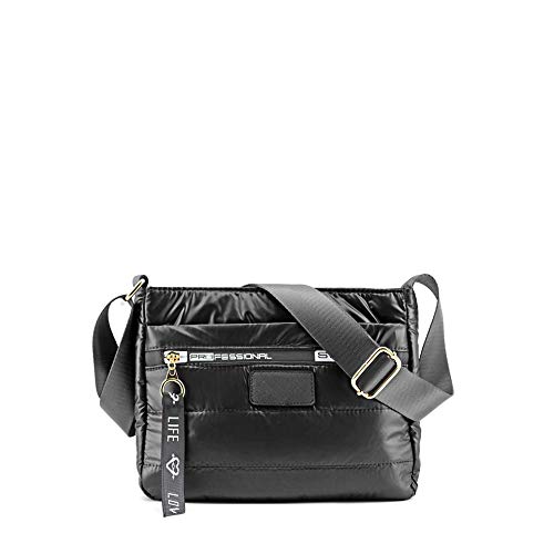 modelisa bolso bandolera acolchada estilo casual con letras para mujer negro