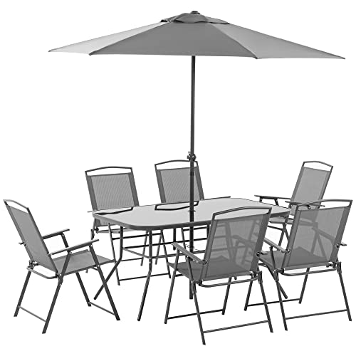 outsunny conjunto de muebles de jardn 8 piezas con 6 sillas plegables mesa