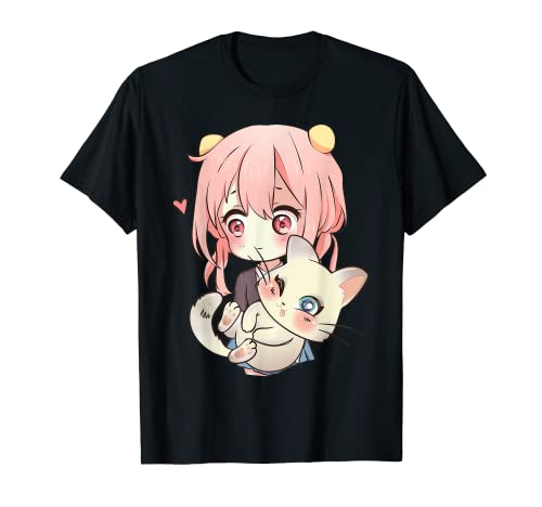 anime y gatos amante para adolescente manga kawaii graphic otaku camiseta