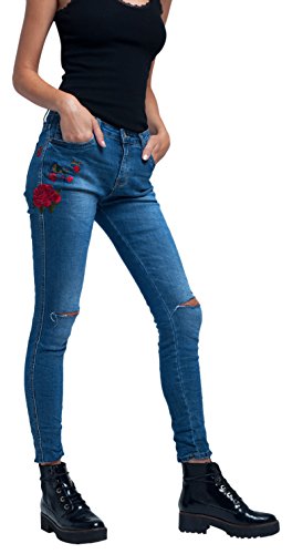 q2 vaquero ajustado bordado skinny azul blue 36 tamao del fabricantes