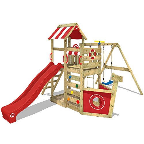 wickey parque infantil de madera seaflyer con columpio y tobogn rojo casa