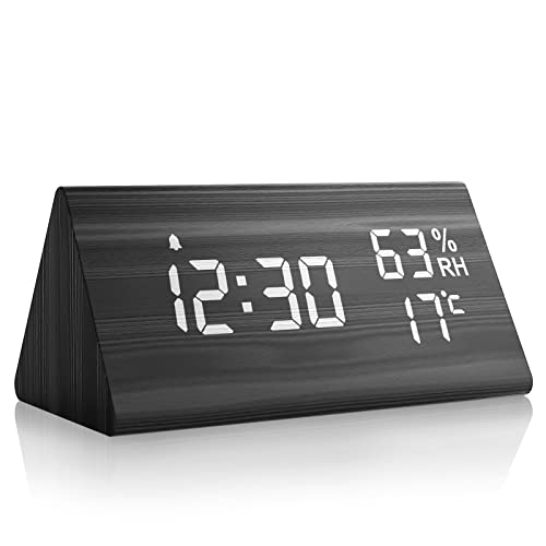 nbpower despertador digital led de madera reloj despertador mesa con control