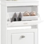 SoBuy Narrow Shoe Rack Entrance Hallway – White Shoe Cabinet with 2 Flaps and Large Capacity – 54 x 24 x 83 cm for Narrow Hallway, Hallway, Bedroom, FSR78-W