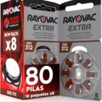 80 Battery for Rayovac Extra 312 Hearing Aids, 10 Pack of 8 Hearing Aid Batteries