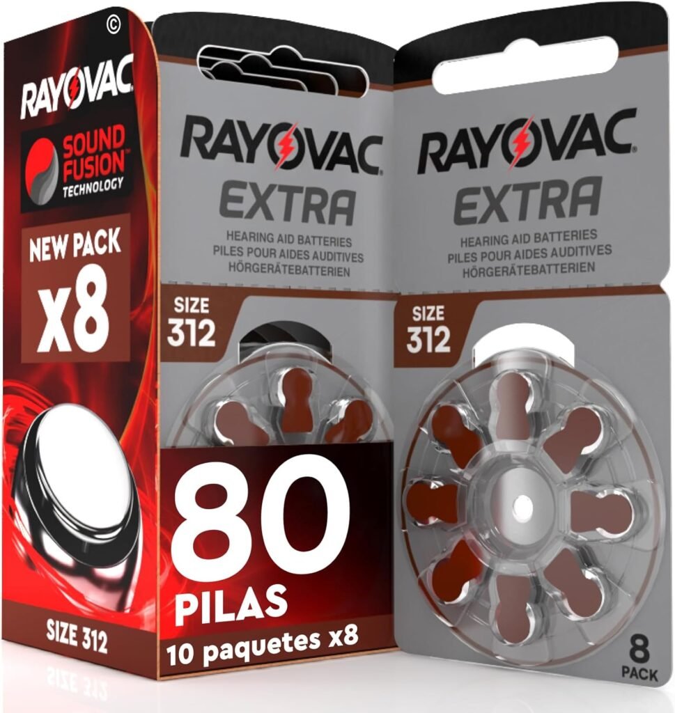 80 Battery for Rayovac Extra 312 Hearing Aids, 10 Pack of 8 Hearing Aid Batteries