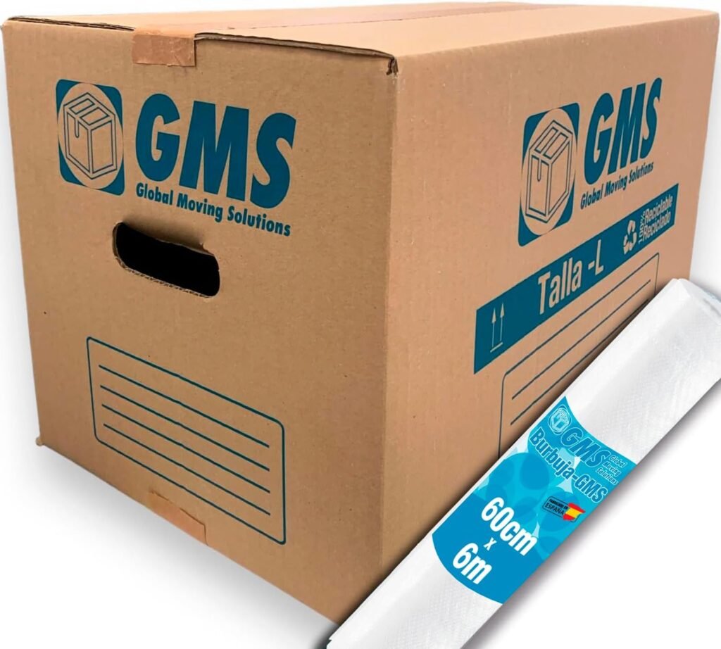 20 Moving Cardboard Boxes 50 x 30 x 30 cm Size L 45 Litres + Bubble 6 x 0.6 m for Moving and Storage with Handles and Bubble, High Resistance Cardboard (20 Boxes - 50 x 30 x 30 cm + Bubble)