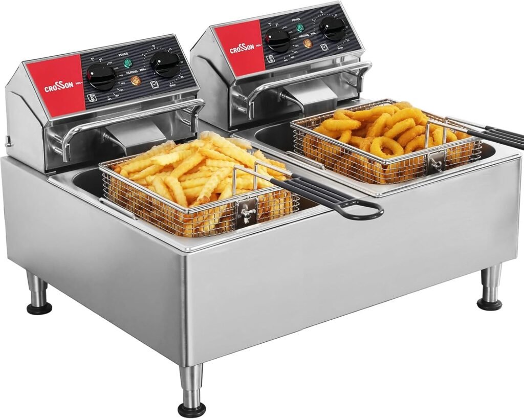 CROSSON 12L Commercial Electric Fryer, 6000W Stainless Steel Oil Fryer with Lid,Removable Oil Tank for Frying Potato Chips and Onion Rings in Restaurant Kitchen