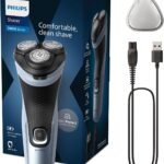Philips X3000 Series Men's Electric Shaver, Beard Shaver with Clipper, 27 Blades, Skin Care, 45min Use, Wet and Dry, Rechargeable, X3053/00, Blue