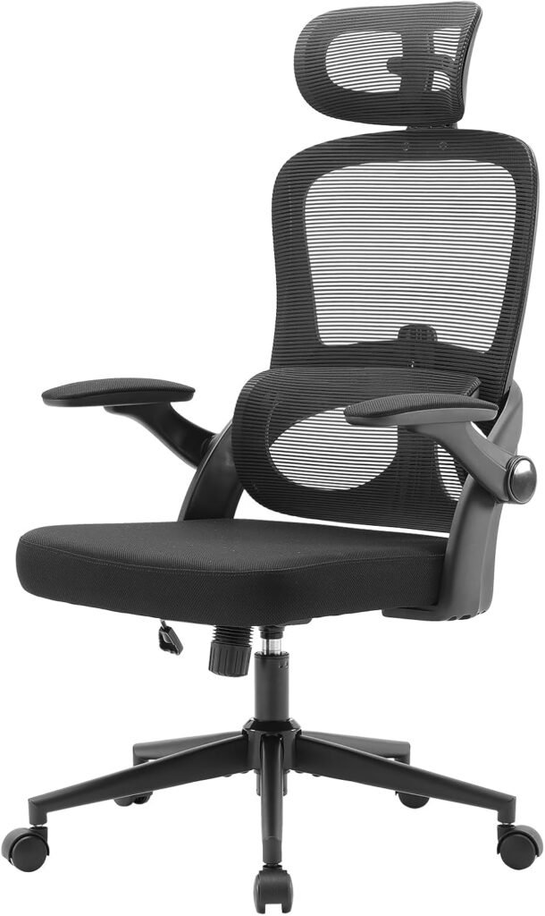 SIHOO M102C Ergonomic Desk Chair, Large and Tall Office Chair with Folding Armrests, Adjustable Lumbar Support Desk Chair, Ergonomic Office Chair for Home Use - Black