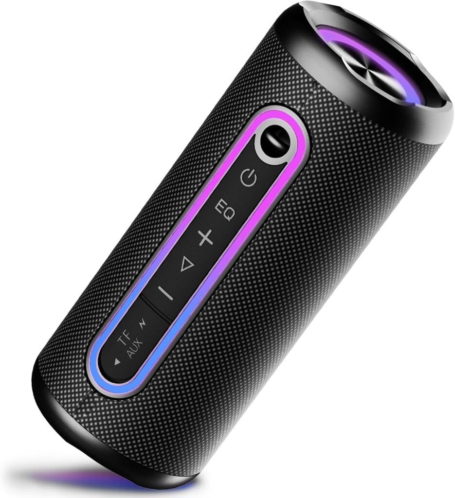 TIMU Bluetooth 5.4 Speaker, Powerful Portable Speaker with 3 EQ Modes, 3 Dimmable RGB Lights, 30H Playback Bluetooth Speaker with TWS Pairing, IPX7 Waterproof, Supports Micro SD AUX