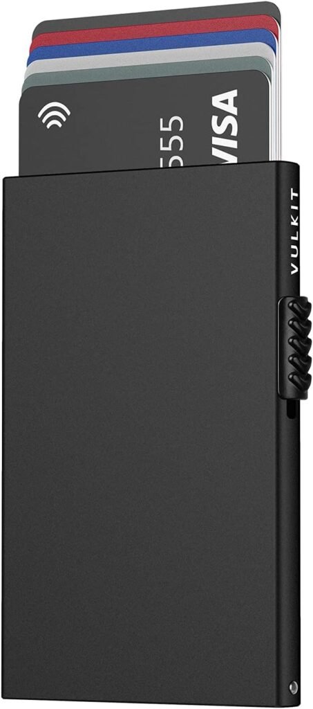 VULKIT Credit Card Holder, Slim Metal Card Holder with RFID Blocking, Men's Pop-up Card Holder Wallet and Contactless Card Protector