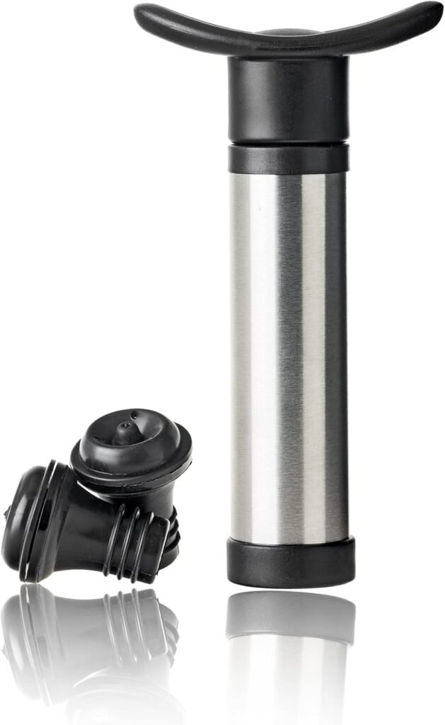 Wine Vacuum Pump | Stainless Steel, Silver, Includes 2 Silicone Stoppers | Easy to Use, Compatible with Most Bottles | Preserves Taste and Aroma