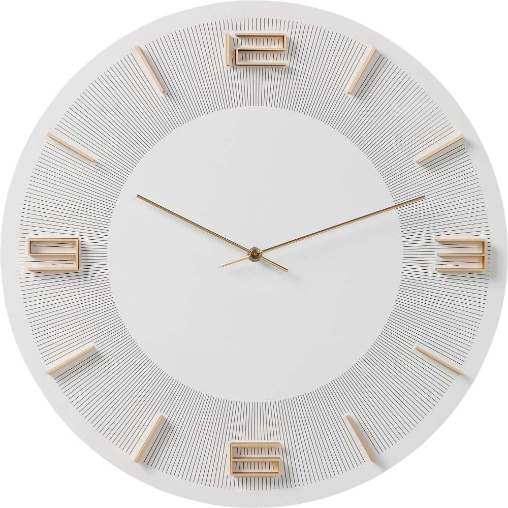 Kare Design Leonardo Wall Clock, White-Gold, 49 cm Diameter, Large, Modern, Analogue, Living Room Decoration, Home Office, Batteries Not Included, 49 x 49 x 5 cm (A/A/F)