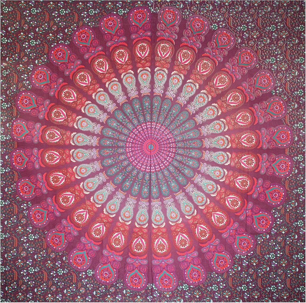 Large Beach and Picnic Towel, Mandala Wall Hanging, 100% Cotton, Blanket/Tablecloth/Rug/Sarong/Tapestry (210 x 230 cm, Assorted Colours)