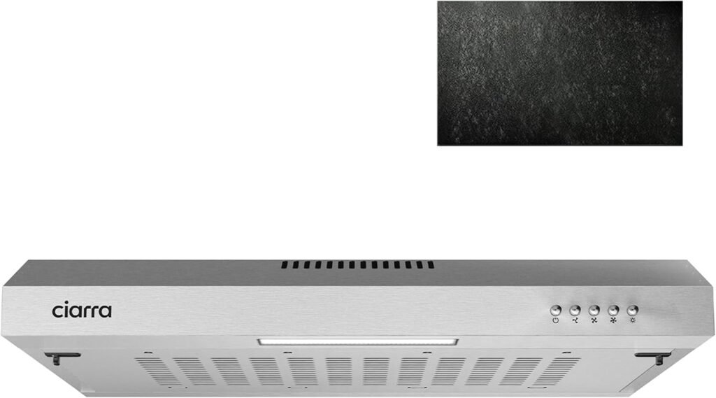 CIARRA CBCS6903 Cooker Hood 60 cm Width Suction Power 220m³/h 75W 3 Extraction Speeds Low Consumption Extractor Kitchen with Carbon Filter CBCF001