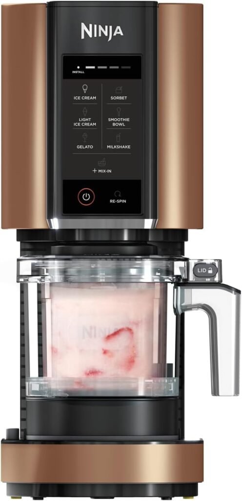 Ninja CREAMi Multifunction Refrigerator, 1.4L Capacity, 3 Tubs, 7 Programs, Ice Cream, Gelato, Sorbet, Smoothie Bowl, Smoothie Bowl, Smoothie and More, Black/Copper, NC300EUCP