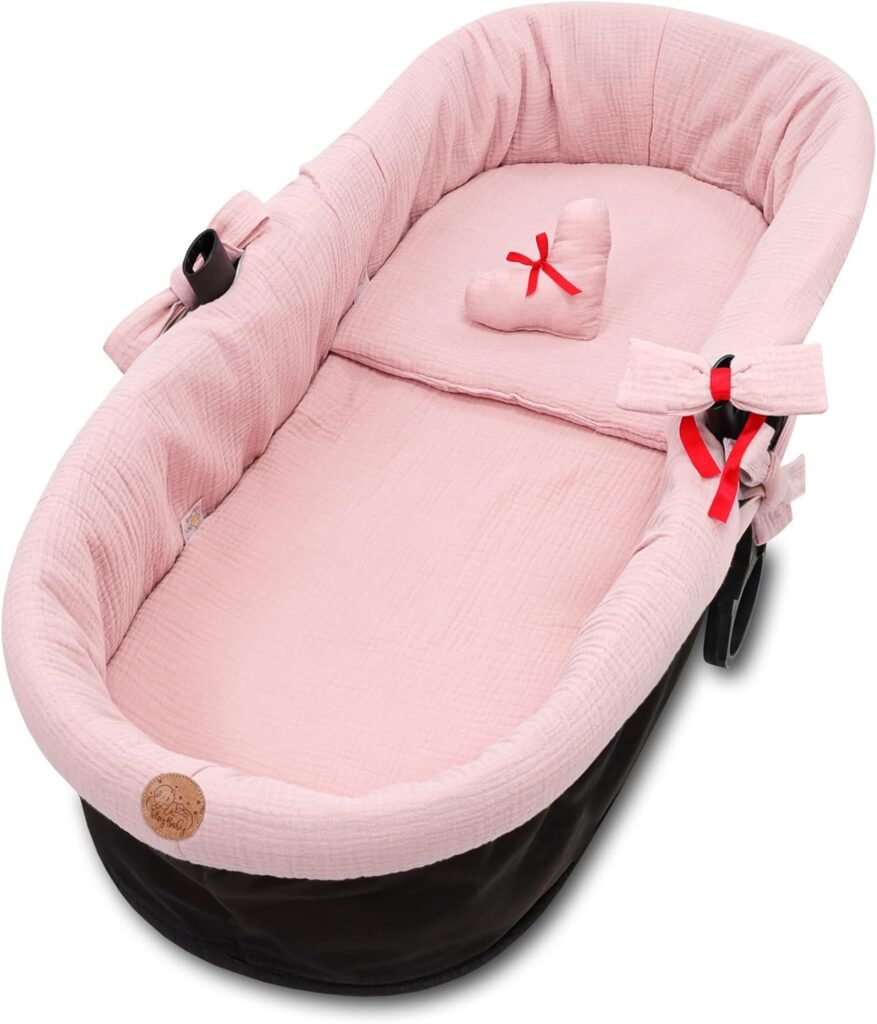 Universal Carrycot Cover Muslin – Baby Pram Nest Accessory Set 3 Pieces with Pillow and Gondola Insert, Pink