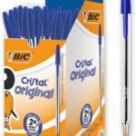 BIC Glass Pens, Original, Optimal for School Supplies, Blue, Medium Point (1 mm), Office Supplies and Paper, Box of 50 Pens