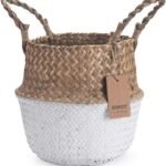 Wicker Basket Decoration Natural Basket for Plants Storage Seagrass Pots (White)