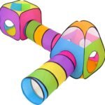 4 in 1 Children's Tent Campaign: 2 Fabric Houses + 2 Play Tunnel for Children: Foldable Play Play Play Balls for Children Garden Outdoor Indoor Toys Boy Girls Babies Fabric Teepee