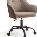 SONGMICS Study Chair, Swivel Chair, Adjustable Height, Load 110 kg, Steel Frame, Breathable Cotton-Linen Fabric, for Study, Bedroom, Brown OBG019K01