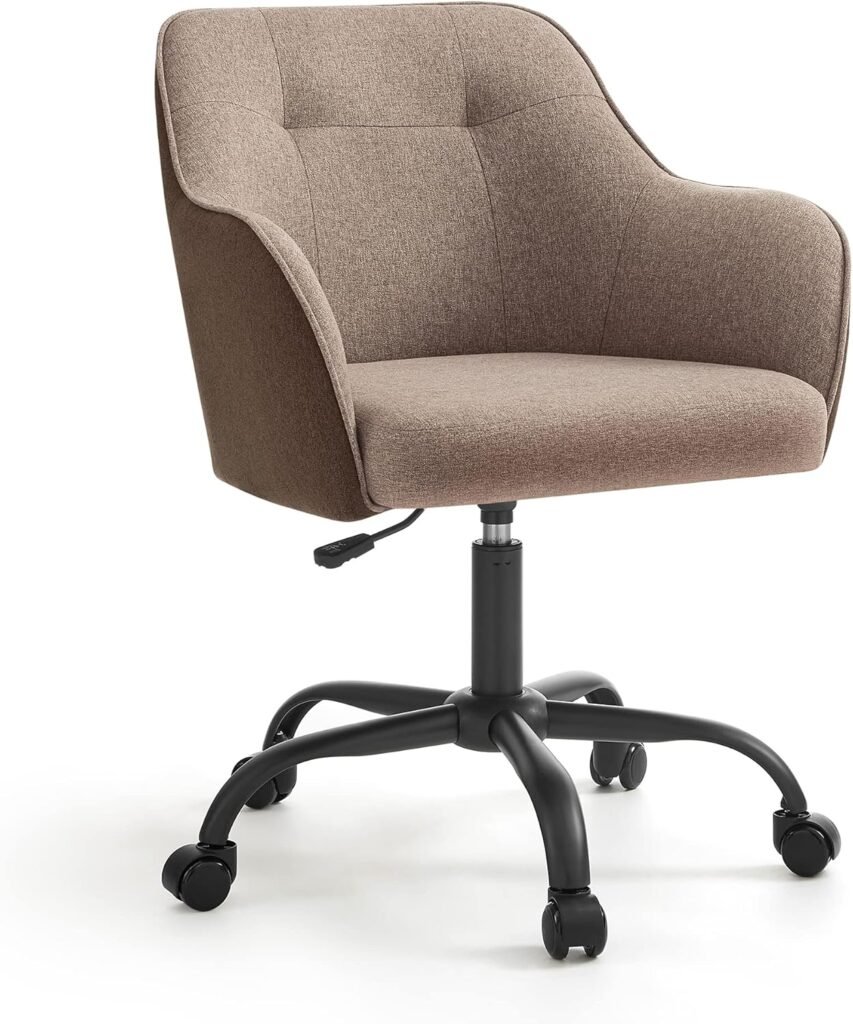 SONGMICS Study Chair, Swivel Chair, Adjustable Height, Load 110 kg, Steel Frame, Breathable Cotton-Linen Fabric, for Study, Bedroom, Brown OBG019K01